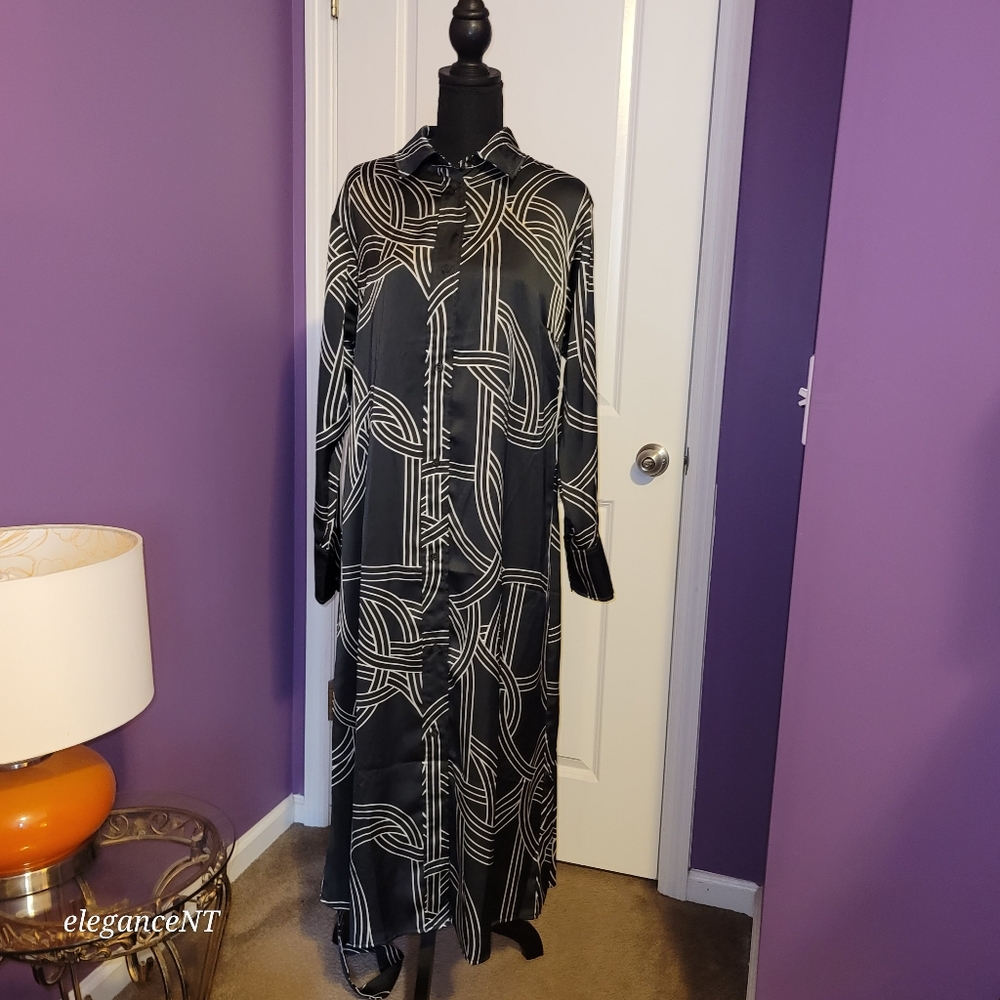 H & M Black and White Geometric Pattern Dress Sz: M NWT - Picture 3 of 13